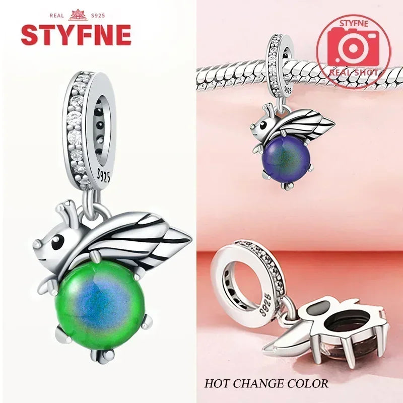 S925 Silver Glow-in-the-dark Firefly Charm Pendant Fit Original Charms Bracelet Gift Beads for Women Diy Fine Jewelry Gifts - AMULET RING STORE