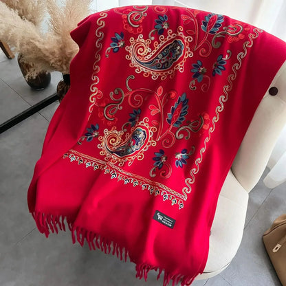 Travel Warm Cashmere Shawl Scarf Fashion Women Embroidery Print Pashmina Blanket Wraps Female Poncho Bufanda Autumn and Winter