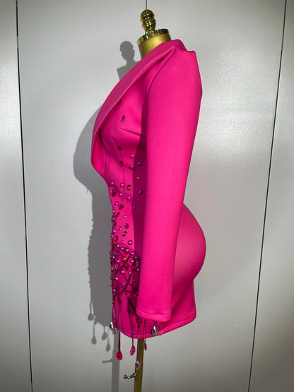 Sparkly Crystal Chains Pearls Long Sleeve Mini Dress 2025 Women Birthday Evening Party Nightclub Outfit Singer Wedding Costume - AMULET RING STORE