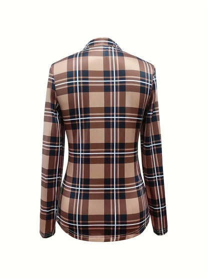 Plus Size 1XL-5XL Women's Fashionable Plaid Printed Waistband Tops Shirt Women Casual Spring V-neck Elegant Shirt Clothing