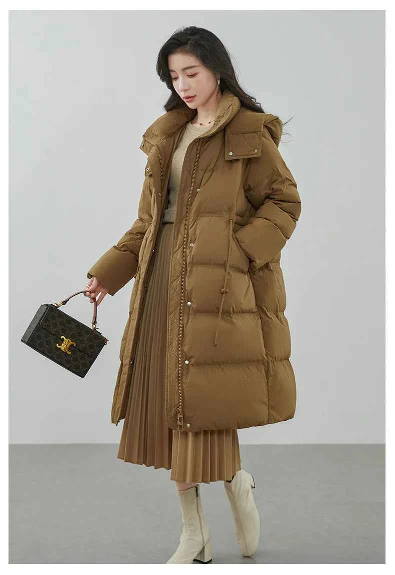 Ultra-Warm Down Jacket for Women 2025 Winter New Arrival Hooded, Knee-Length, Thickened, Waist-Defining, Versatile Coat