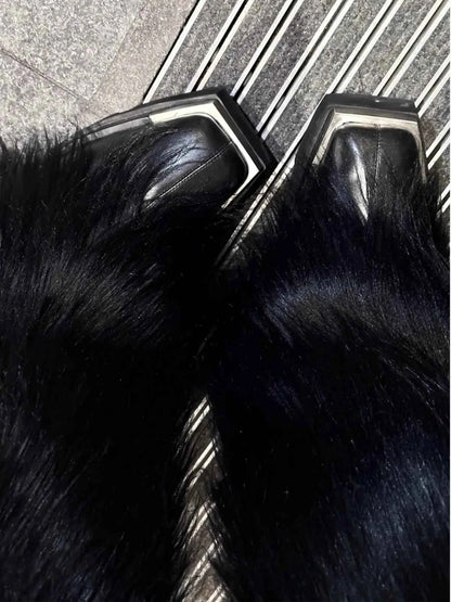 Mauroicardi Autumn Winter Long Black Thick Warm Hairy Shaggy Faux Fur Wide Leg Pants for Mens Luxury Designer Clothes Streetwear