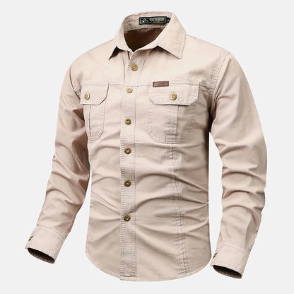 Retro Cargo style Men's Long Sleeve Shirt With Pocket Design, Men'sCasual Button Up Shirt For Spring Fall Qutdoo