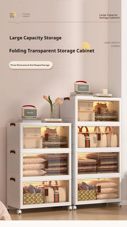 2025 Folding Living Room Cabinet Multifunction Closet Organizer With Wheel Stackable Sundries Large Capacity Storage Box Shelf - AMULET RING STORE