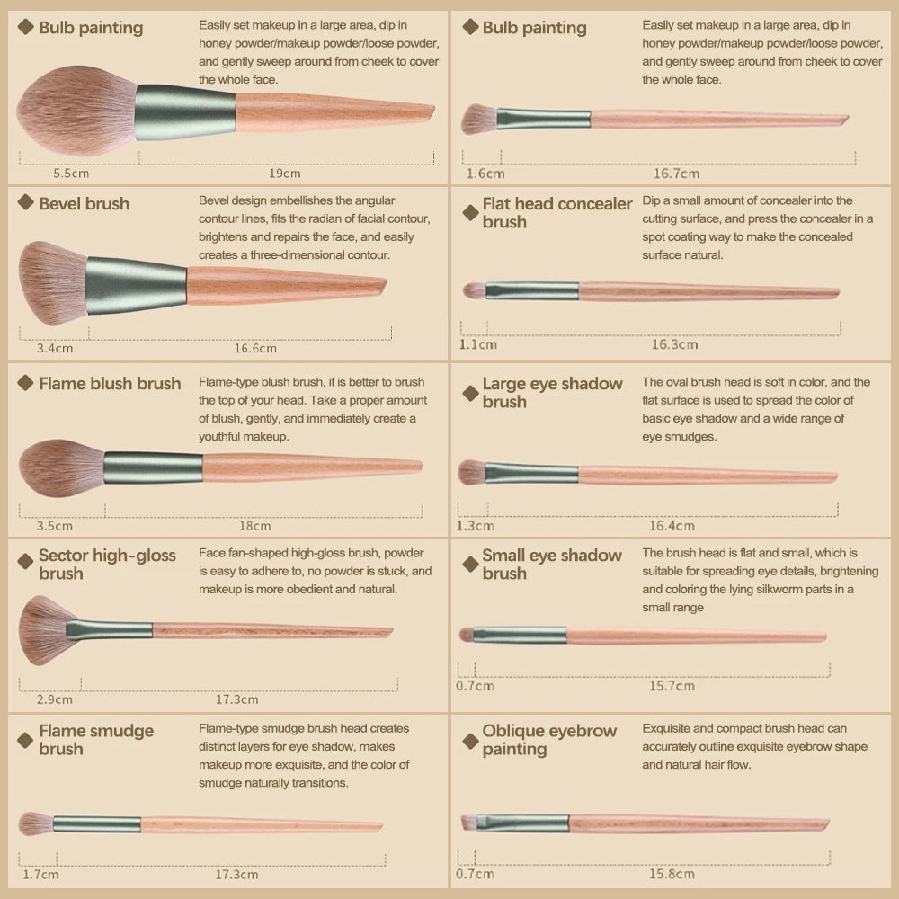 Qingluo, Professional Makeup Brushes, 10-Piece Set, Home Makeup Tools, Makeup Kit, Flawless Finish, Makeup Artist Tools, Makeup - AMULET RING STORE