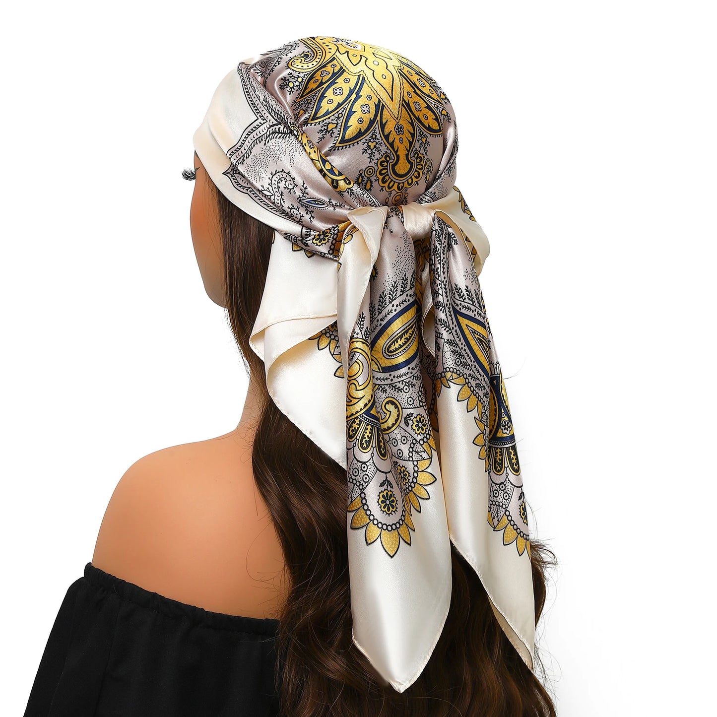 Head Scarf Women Luxury Brand Square 90*90cm Silk Foulard Satin Bandana Cheveux Soft Neckerchief Hijab Hair Scarves For Ladies - AMULET RING STORE