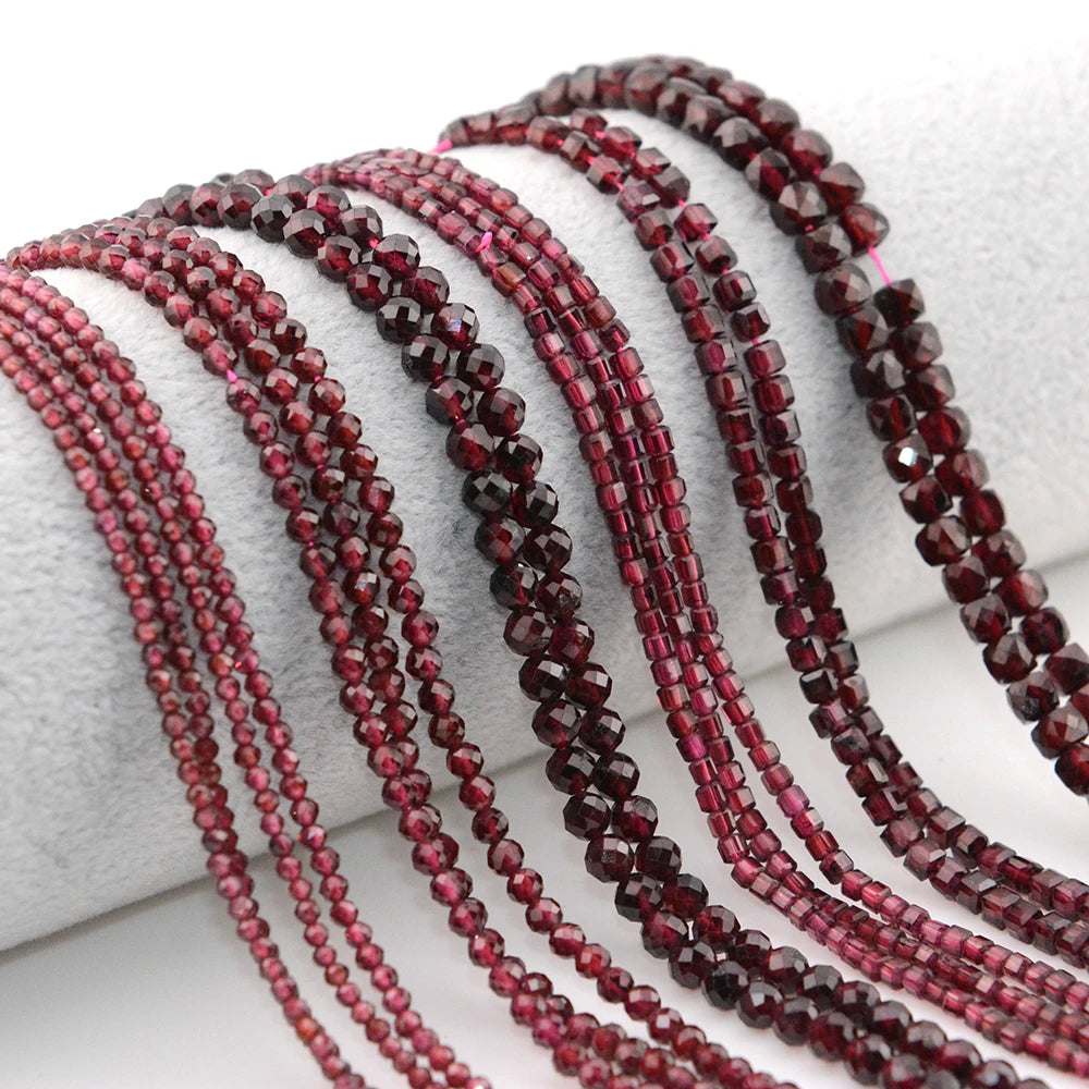 Natural Pyrope Garnet Faceted Round / Cube Beads 2mm,3mm,4mmfor Jewelry Making Bracelet Necklace Beads DIY Accessories Wholesale - AMULET RING STORE