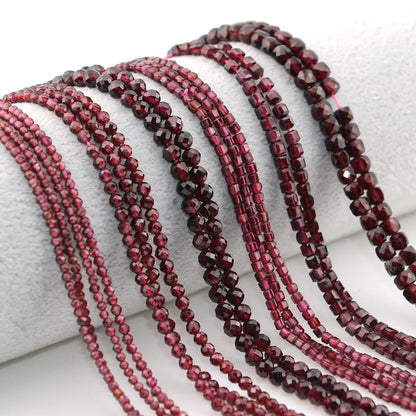Natural Pyrope Garnet Faceted Round / Cube Beads 2mm,3mm,4mmfor Jewelry Making Bracelet Necklace Beads DIY Accessories Wholesale - AMULET RING STORE