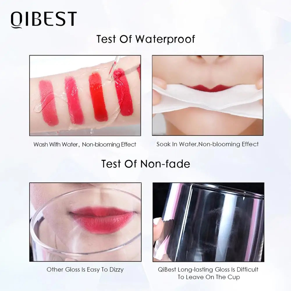 QIBEST Sexy Velvet Matte Lip Gloss Liquid Lipstick Lipgloss Beauty Red Nude Waterproof Long-lasting Lip Stain Makeup For Women - AMULET RING STORE