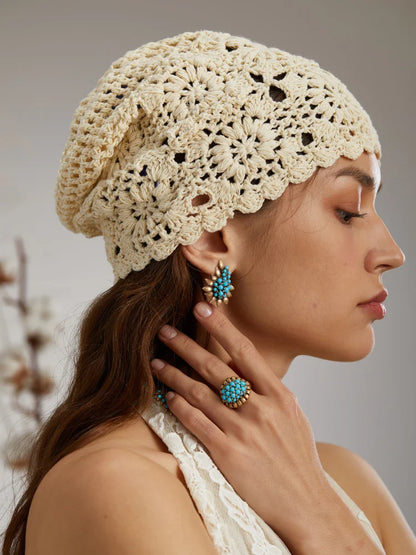 Victorian Retro 18K Gold Plated Adjustable Turquoise Cluster Ring - Luxurious Jewelry for Banquet & Daily Wear