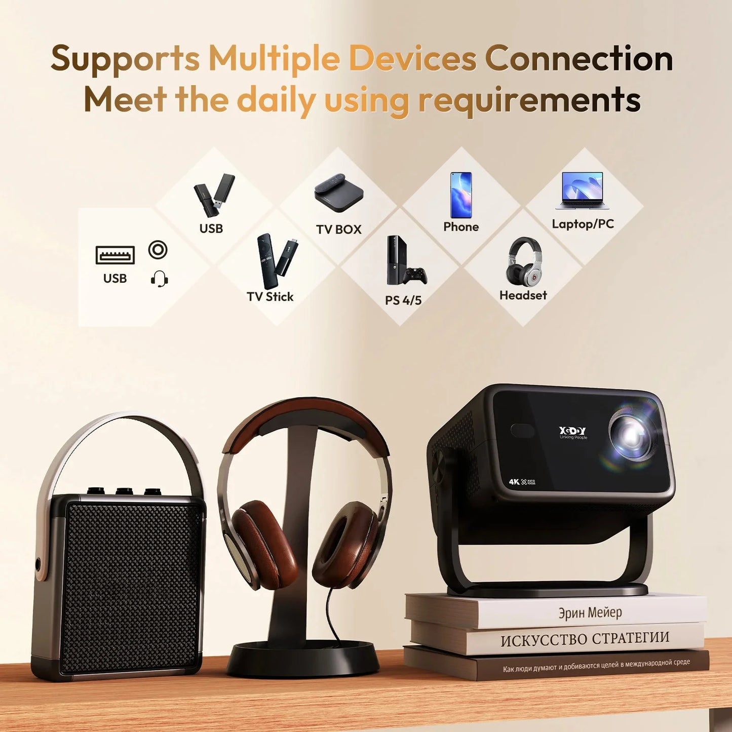 XGODY 4K Native 1080P AUTO Focus WiFi6 Android 11 Projector 500 ANSI HD Home Theater Cinema for Home