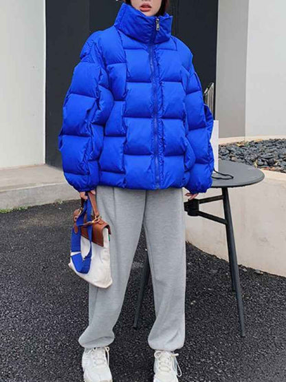 Winter Jacket for Women Three-dimensional Plaid Woven Fashion Coat Solid High Street Warm and Thick 2023 Winter New Down Jacket