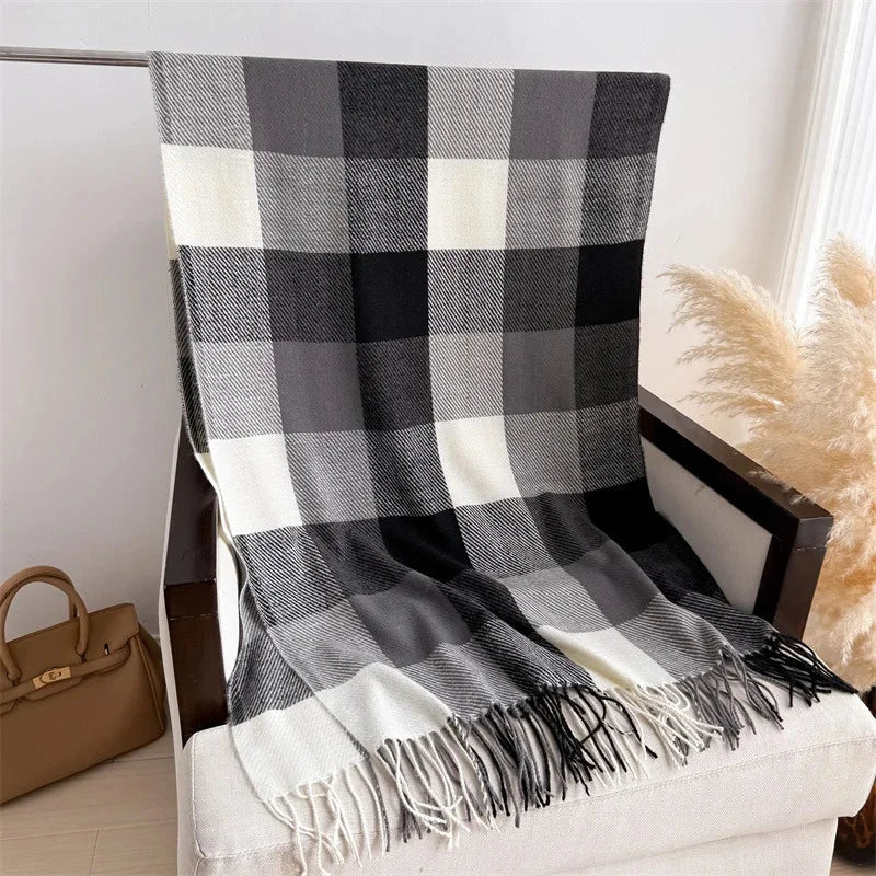 Plaid Imitation Cashmere Blanket Winter Women Scarf Designer Thick Warm Pashmina Shawl Wraps Tassel Poncho Stoles Echarpe Unisex