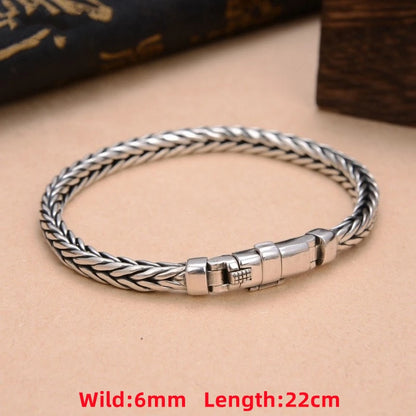 100% S925 Sterling Silver Handmade Woven Retro Domineering Style Personality Keel Man Woman Pure S925 Silver Bracelet Jewelry - AMULET RING STORE