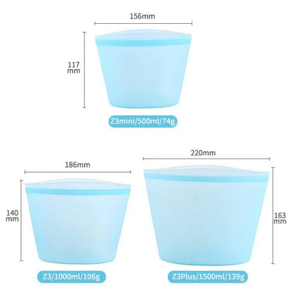 1/3/4Pcs/Pack Silicone Storage Bag,Reusable Food Grade Fresh-keeping Zipper Bags,BPA Free,Leakproof,Microwave&Dishwasher Safe - AMULET RING STORE