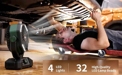 Camping Fan with 4 LED Lantern 8 Speeds Regular Time Desk Fan 20000mAh Battery Portable Outdoor Fan for Outdoor Camping Fishing