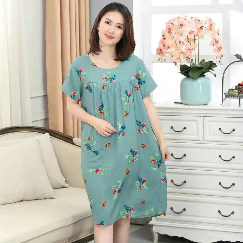 Women summer cotton nightgowns short-sleeved Korean loose big yards 4XL fit 100 kg nightshirt female floral print night dress