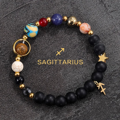 Cosmic Galaxy Solar System Bracelet for Women Men Natural Stone Beads 12 Constellations Bracelet Adjustable Bangle Jewelry Gifts