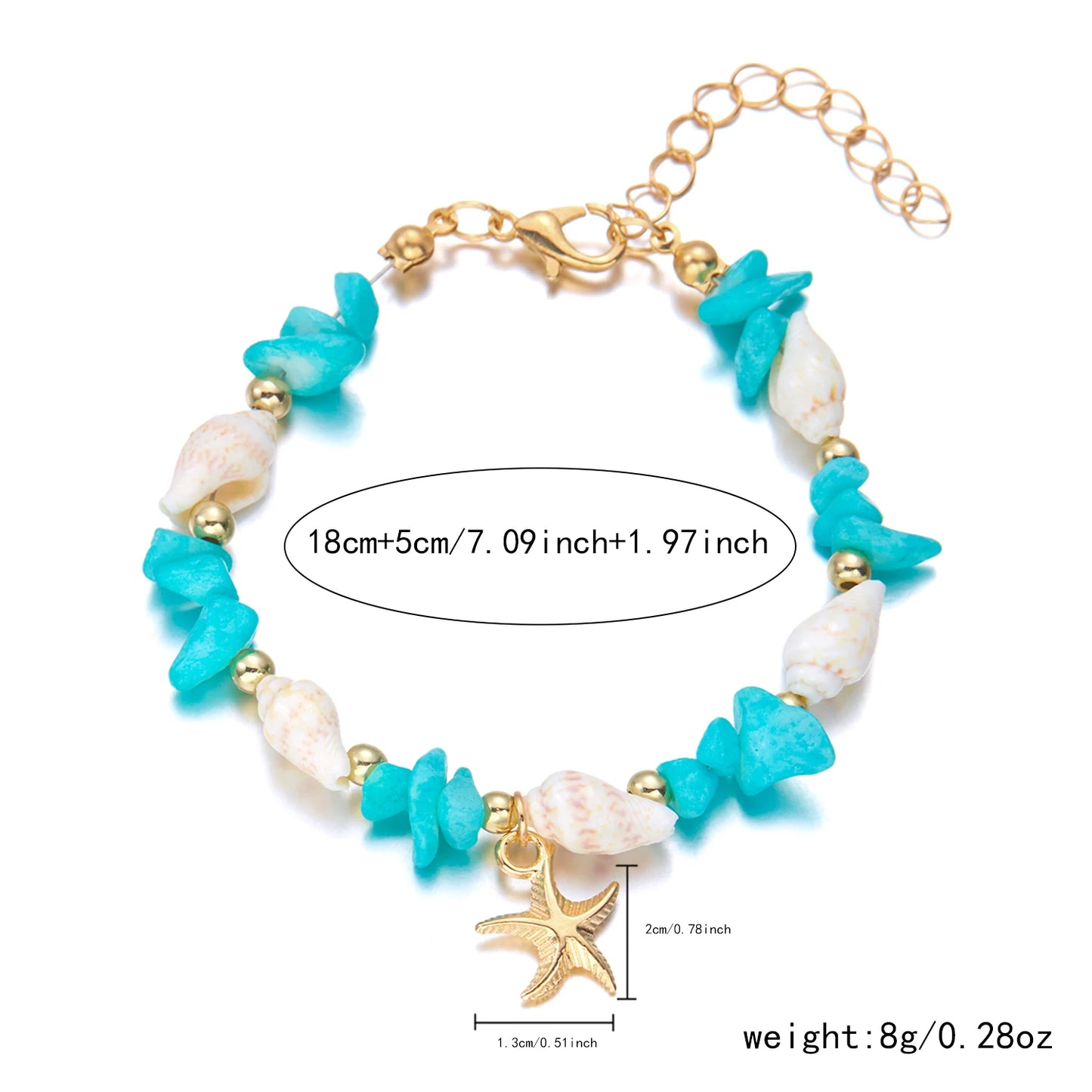 Bohemian Starfish Pendant Bracelet for Women Handmade Crushed Stone Beaded Bracelet Summer Beach Jewelry Travel Accessory Gift