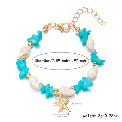 Bohemian Starfish Pendant Bracelet for Women Handmade Crushed Stone Beaded Bracelet Summer Beach Jewelry Travel Accessory Gift