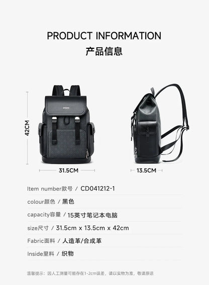 Septwolves Stylish Man Printed Leather Travel Backpack High Qualit Business Work Commuting Flip Print Monogram Laptop Backpack