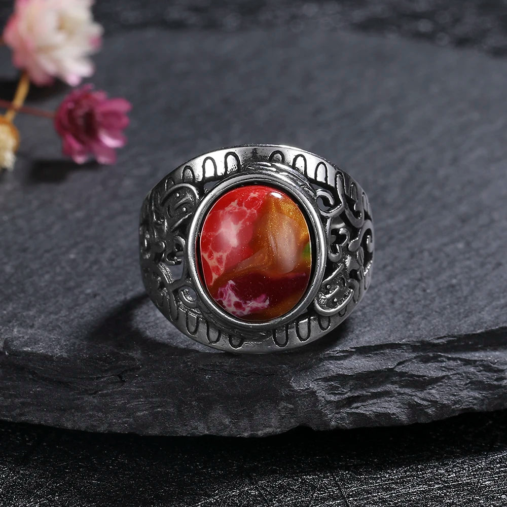 Vintage Natural Emperor Stone Ring S925 Silver Retro Hollow Luxury Fine Jewelry Wedding Gift for Women - AMULET RING STORE