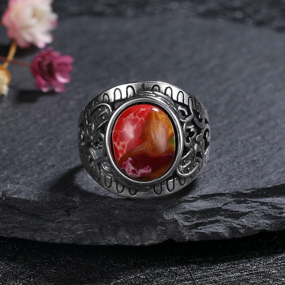 Vintage Natural Emperor Stone Ring S925 Silver Retro Hollow Luxury Fine Jewelry Wedding Gift for Women - AMULET RING STORE