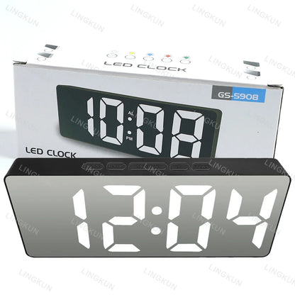 Curved Screen Clock Digital Led Alarm Clock with Temperature Display Large Mirror Clock Snooze Bedside Table Clock Room Decor