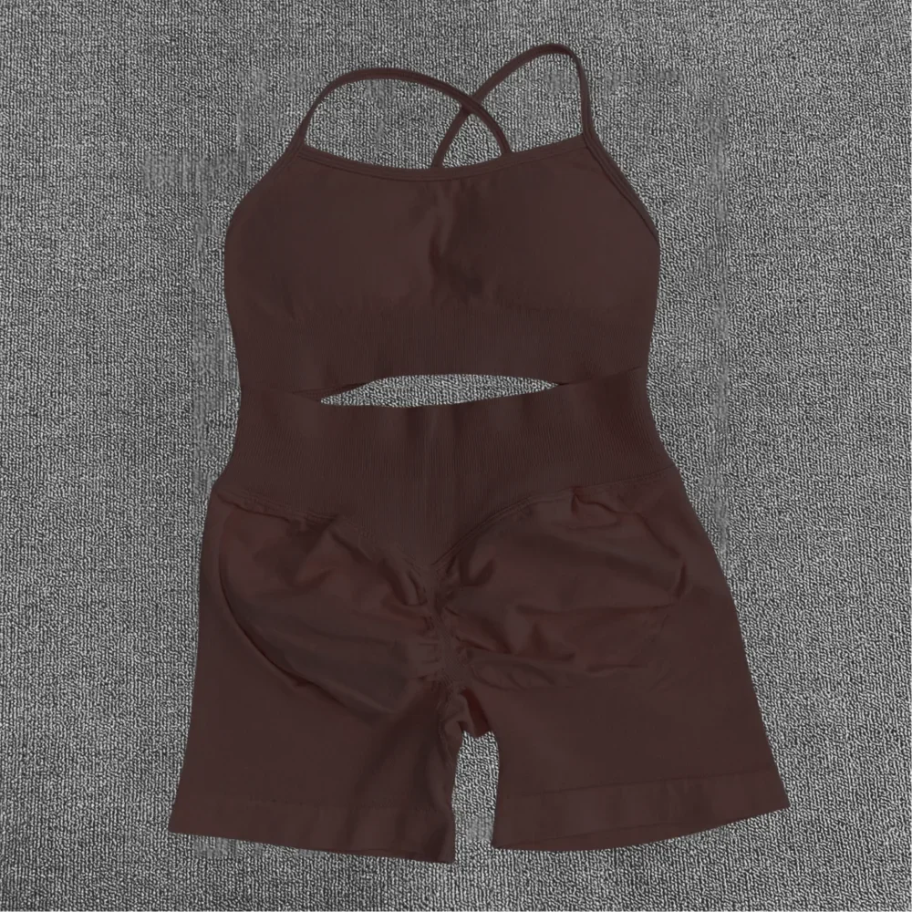 WHENG Peach Hip Lifting Suit Back Cross Sports Bra Shockproof Bra Quick Drying Shorts Set Gym Fitness Running Yoga Suit