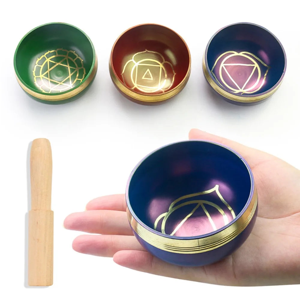 Colorful Nepal Tibetan Singing Bowl Chakras Handmade Copper Buddhist Sound Bowls Therapy Meditation Mindfulness Yoga Ornaments - AMULET RING STORE