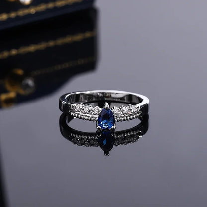 Trend Double Hollow Round Oval Sapphire 925 Silver Plated Couple Ring for Women Silver Plated Christmas Gift Party Jewelry
