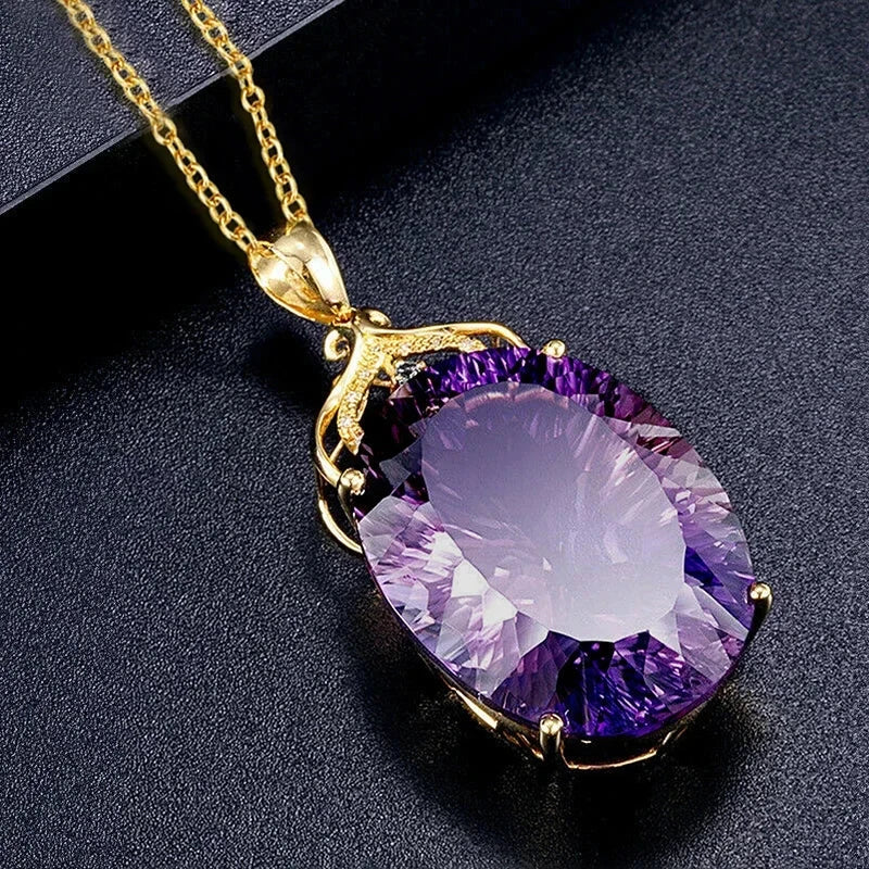 CAOSHI Simple Trendy Pendant Necklace for Lady Temperament Charming Jewelry with Bright Purple Zirconia Luxury Accessories Gift - AMULET RING STORE