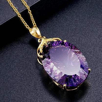 CAOSHI Simple Trendy Pendant Necklace for Lady Temperament Charming Jewelry with Bright Purple Zirconia Luxury Accessories Gift - AMULET RING STORE