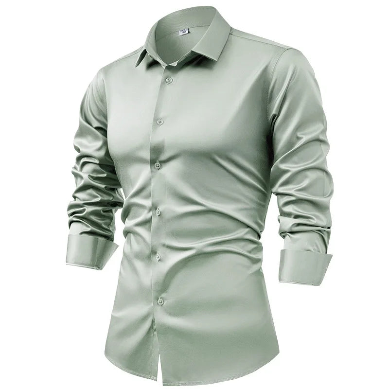 Anti-Wrinkle Men Shirts Long Sleeve Dress Shirts For Men Slim Fit Camisa Social Business Blouse White Blue Office Shirt S-5XL