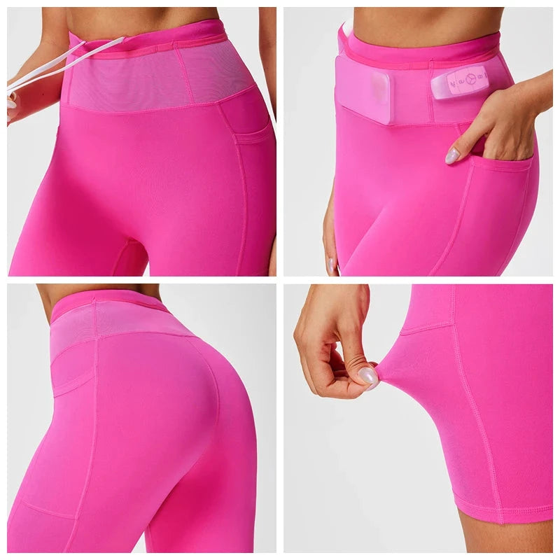 Marathon Compression Shorts with Waistband Pocket Men Women Quick Dry Nylon Workout Tights for Cycling Running Training