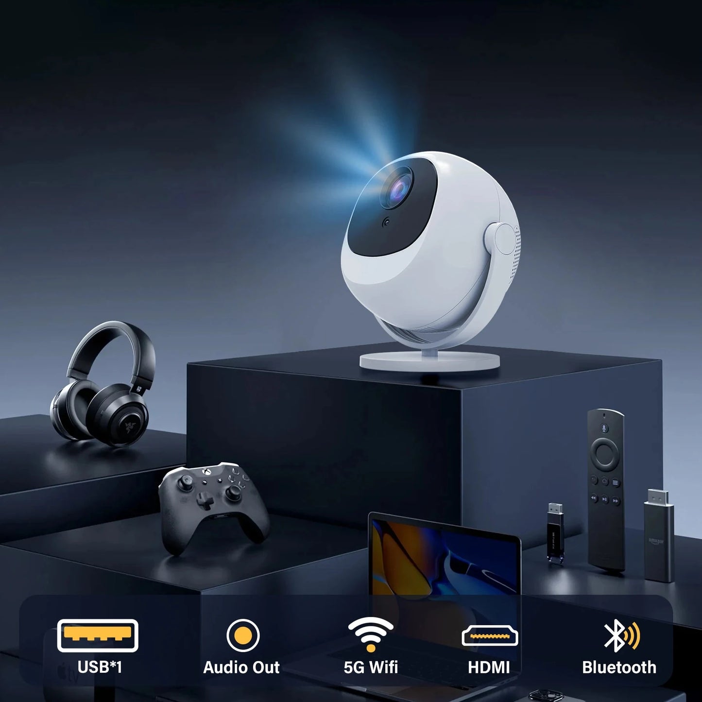 Salange P360 Portable Projector Electronic Eye Design HD 720P Android11 Bluetooth 4.2 Dual WiFi 6 for Cinema Outdoor Proyector