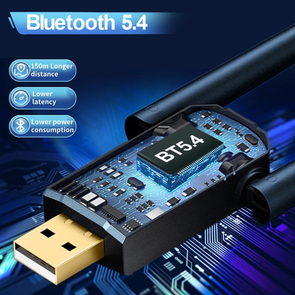 150m Bluetooth 5.4 USB Adapter 5.3 Dongle Driver Free for Windows 11/10/8.1 Mouse Keyboard Audio Receiver Transmitter Bluetooth - AMULET RING STORE