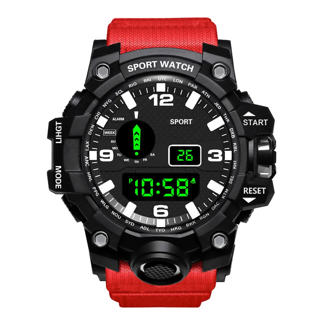 Fashion Men's Watch Sports Electronic Wristwatch Large dial Multifunctional Waterproof Luminous Alarm Kids Male's Military Watch - AMULET RING STORE