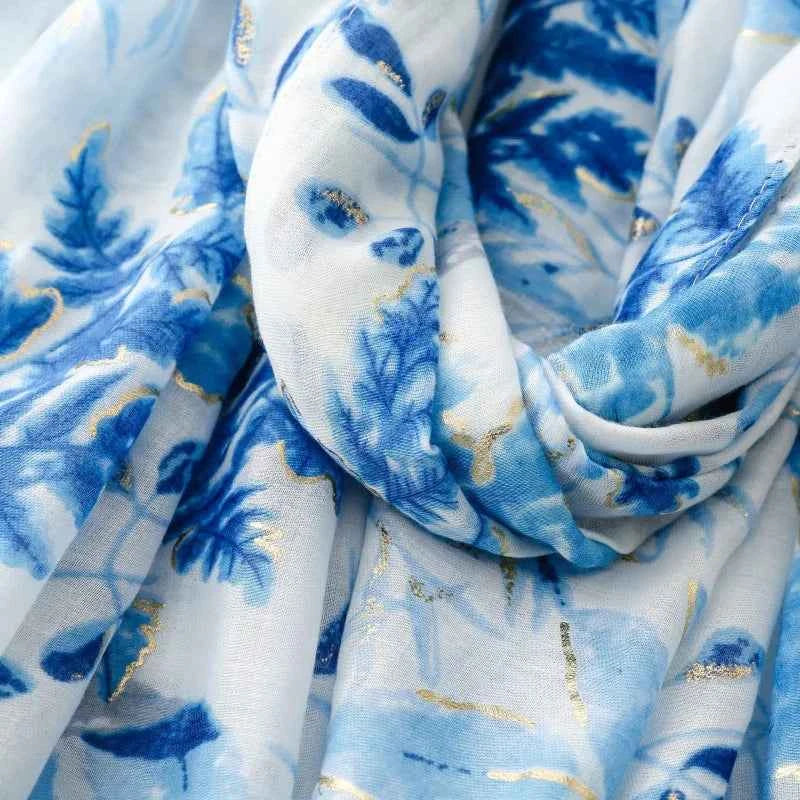 Winter Lurex Leaf Floral Fringe Cotton Viscose Shawls Scarf Lady High Quality Wrap Pashmina Stole Bufandas Muslim Hijab 180*90Cm