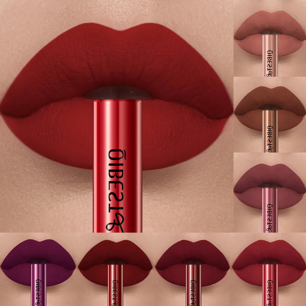 QIBEST Matte Liquid Lipstick Waterproof Long Lasting Velvet Lip Gloss Tint Tube Matte Nude Pigment Red Lipgloss Lips Makeup - AMULET RING STORE
