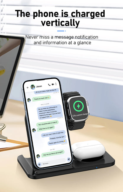 3 in 1 Wireless Charger Stand Pad For iPhone 15 14 13 12 X Max Foldable Fast Charging Station Dock For IWatch 8 7 SE AirPods Pro