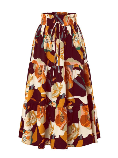 Women Floral Print Elastic Waist Pleated Skirt Multiple Colors All-match Lady Skirt