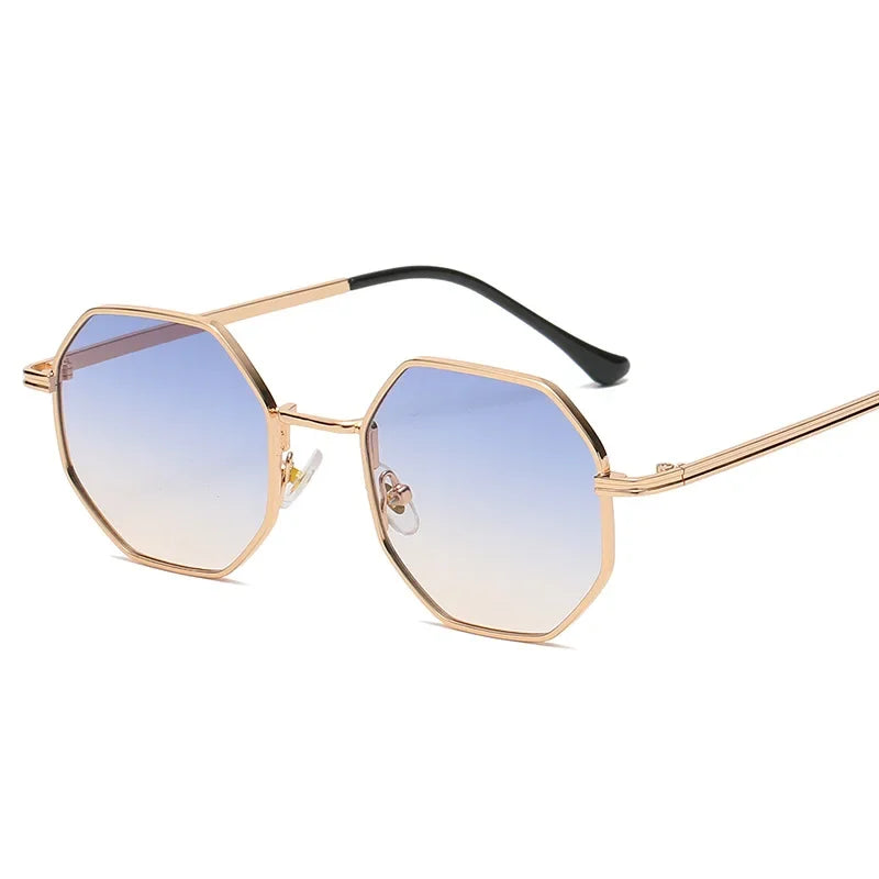 Vintage Polygonal Women Sunglasses Trendy Brand Metal Small Frame Gold-trimmed Gradient Sun Glasses