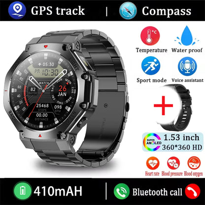 2025 New Men Sports Smart Watch GPS AMOLED Heart Rate Monitoring LED Flashlight NFC Bluetooth Call 3ATM Waterproof Smartwatches