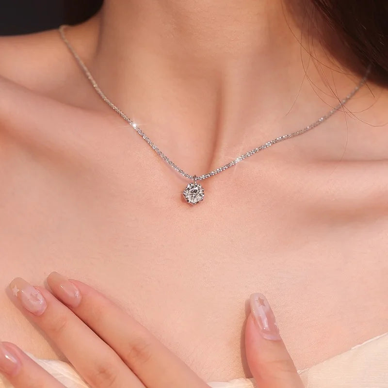 TEN CARATS 0.5-2CT S925 sterling silver Moissanite Women's Necklace Super Sparkly D Color VVS1 Pendant chain plated Jewelry - AMULET RING STORE