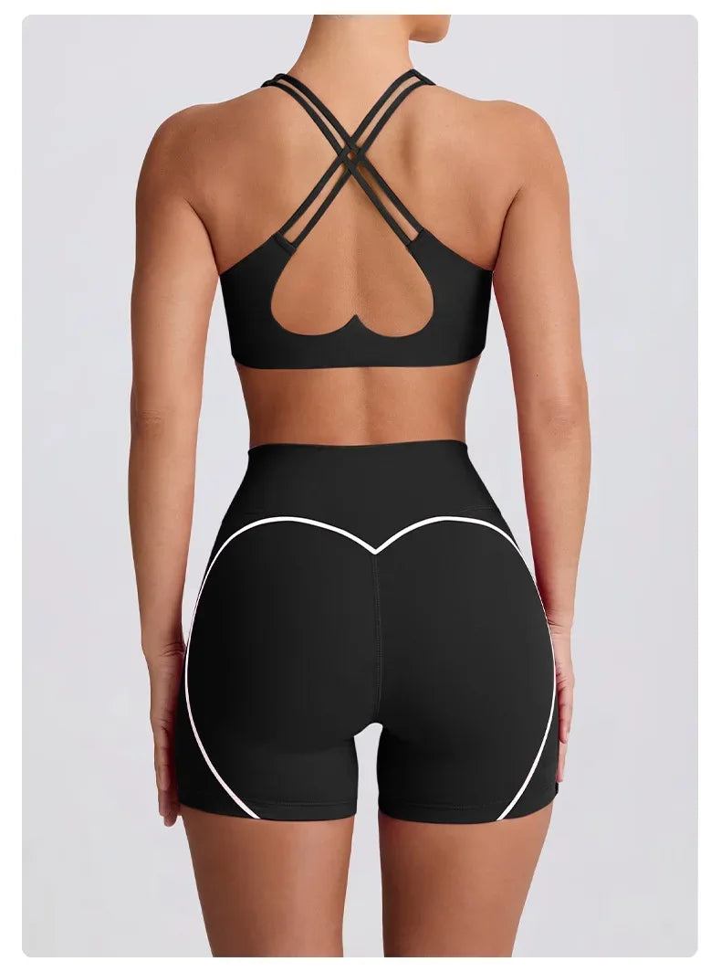 2PCS Yoga Set Women Sports Bra Sexy Gym Top Cross Strap Breathable Fitness Bra Peach Hip Yoga Pants Workout Clothes Sportswear