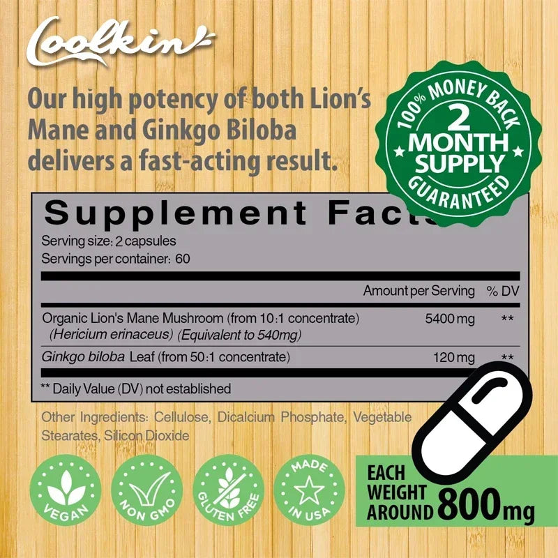 Lion's Mane Mushroom Capsules - Enhance The Immune System, Improve Memory, Protect Brain Nerves, Relieve Stress - AMULET RING STORE