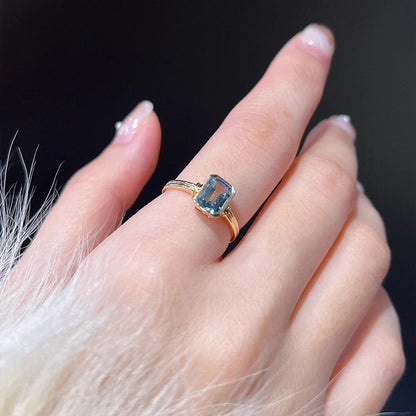 Refined S925 Sterling Silver Gold Plated Casual Aquamarine Ring For Women Rectangular Material Easiest For Match