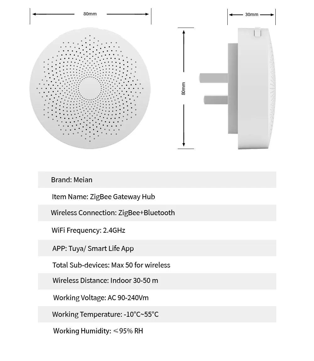 Meian Tuya Zigbee Gateway Multi-Mode Zigbee 3.0 Hub Wifi Bluetooth Gateway Linkage with Water Leak Sensor Door Sensor Smart Home - AMULET RING STORE