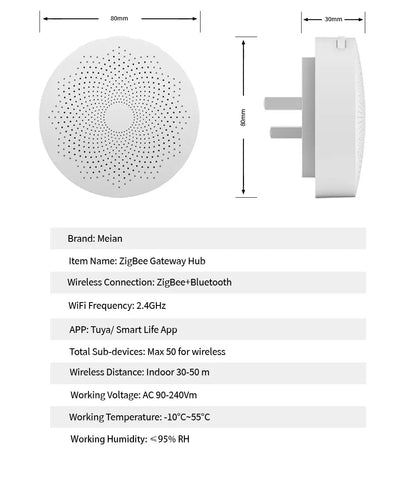 Meian Tuya Zigbee Gateway Multi-Mode Zigbee 3.0 Hub Wifi Bluetooth Gateway Linkage with Water Leak Sensor Door Sensor Smart Home - AMULET RING STORE